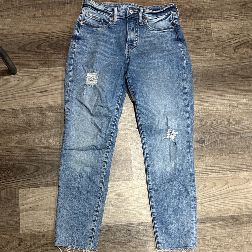 Old Navy Light Blue Distressed Straight Leg Jeans